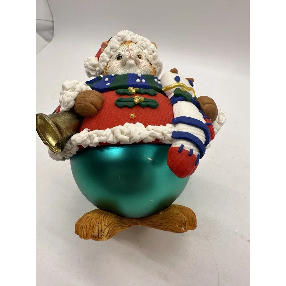 Handcrafted Christmas Cat Ornament Orange Tabby Santa Bell Polymer Clay‎